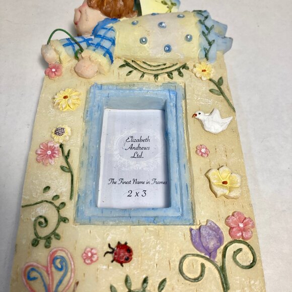 Vintage Elizabeth Andrews Angel Flower Resin Photo Picture Frame Ladybug Dove - Picture 6 of 10
